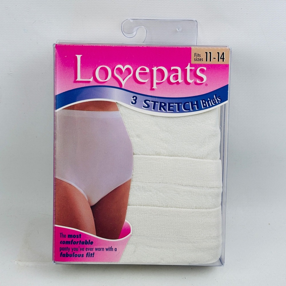 Vintage Lovepats Stretch Briefs 3 Pack Size 11-14 Off White Granny Panties